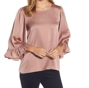 Bobeau Mauve Ruffle Sleeve Satin Blouse